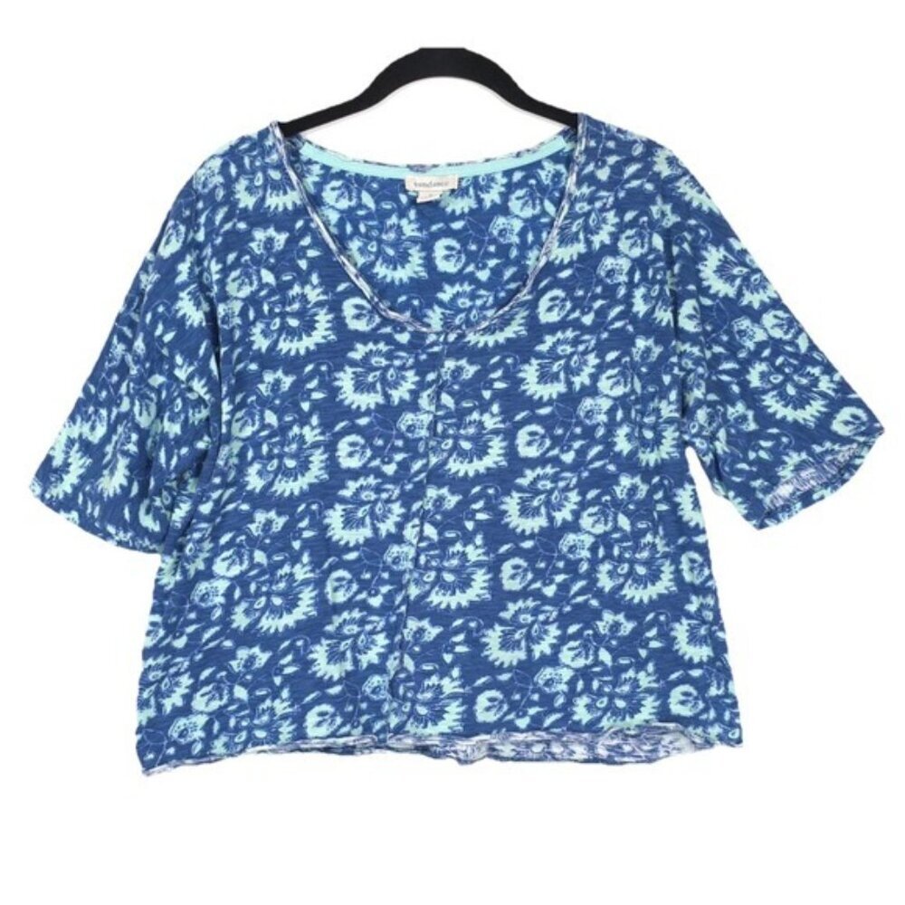 Sundance Women's Top MEDIUM Cotton Blue Floral Short Sleeve‎